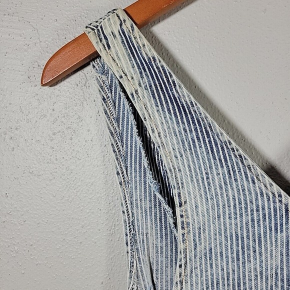 VTG 80s 90s ACID WASH Striped Denim OVERALLS JUMPER bleached mini dress SZ 9/10 - Picture 7 of 13